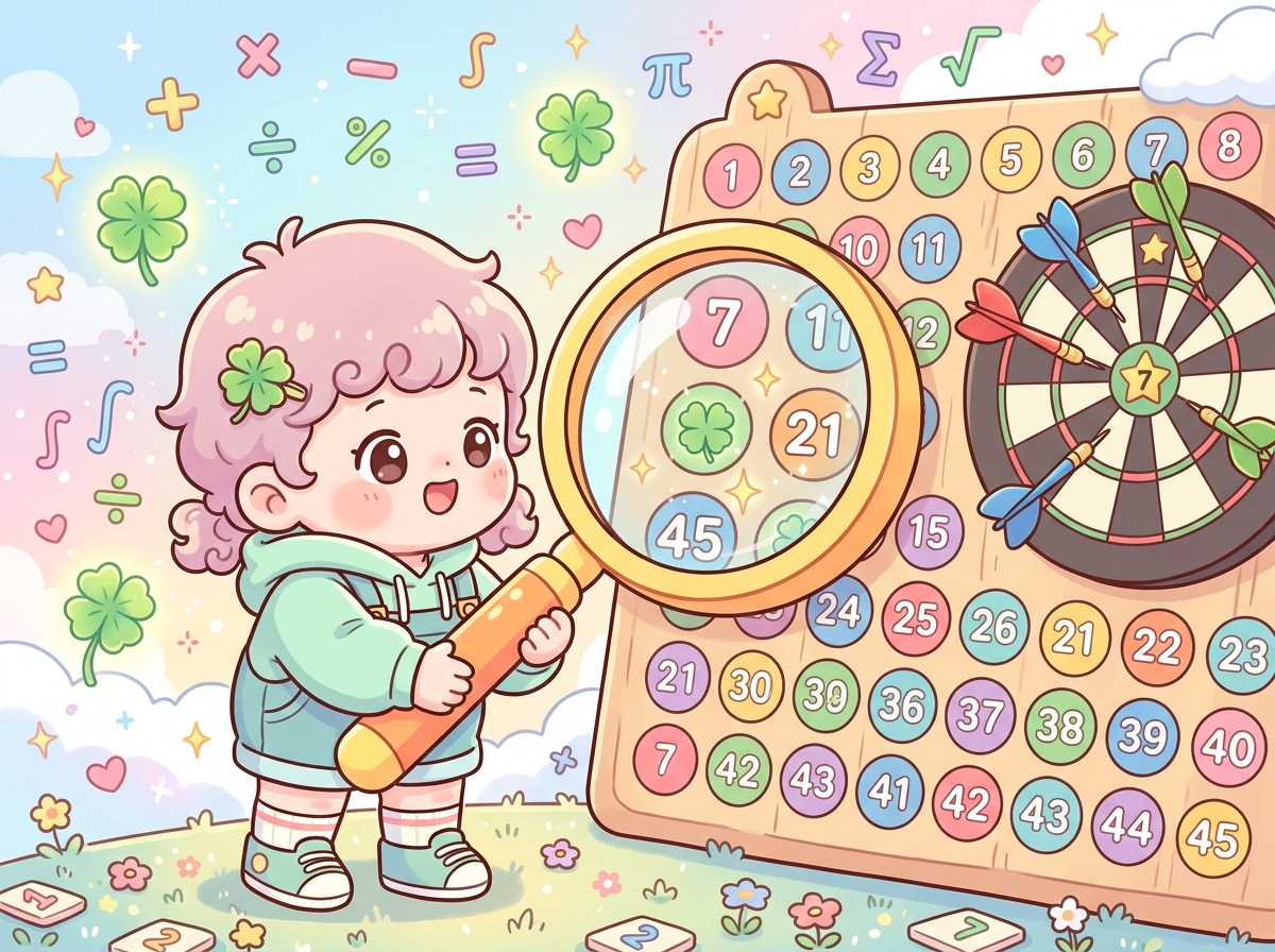 돋보기로 당첨 확률을 확인하며 놀라는 귀여운 캐릭터