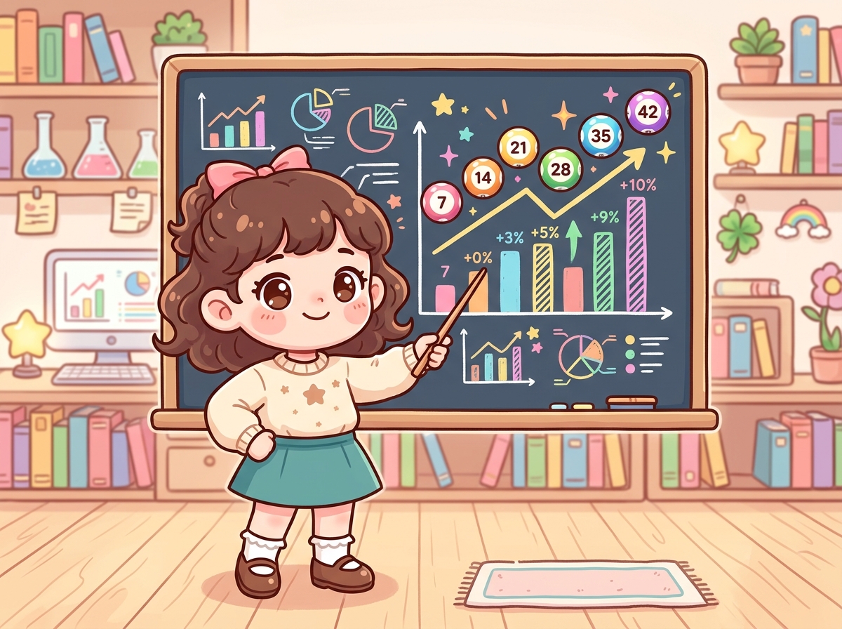 로또 최다 출현 번호 통계 그래프를 설명하는 캐릭터