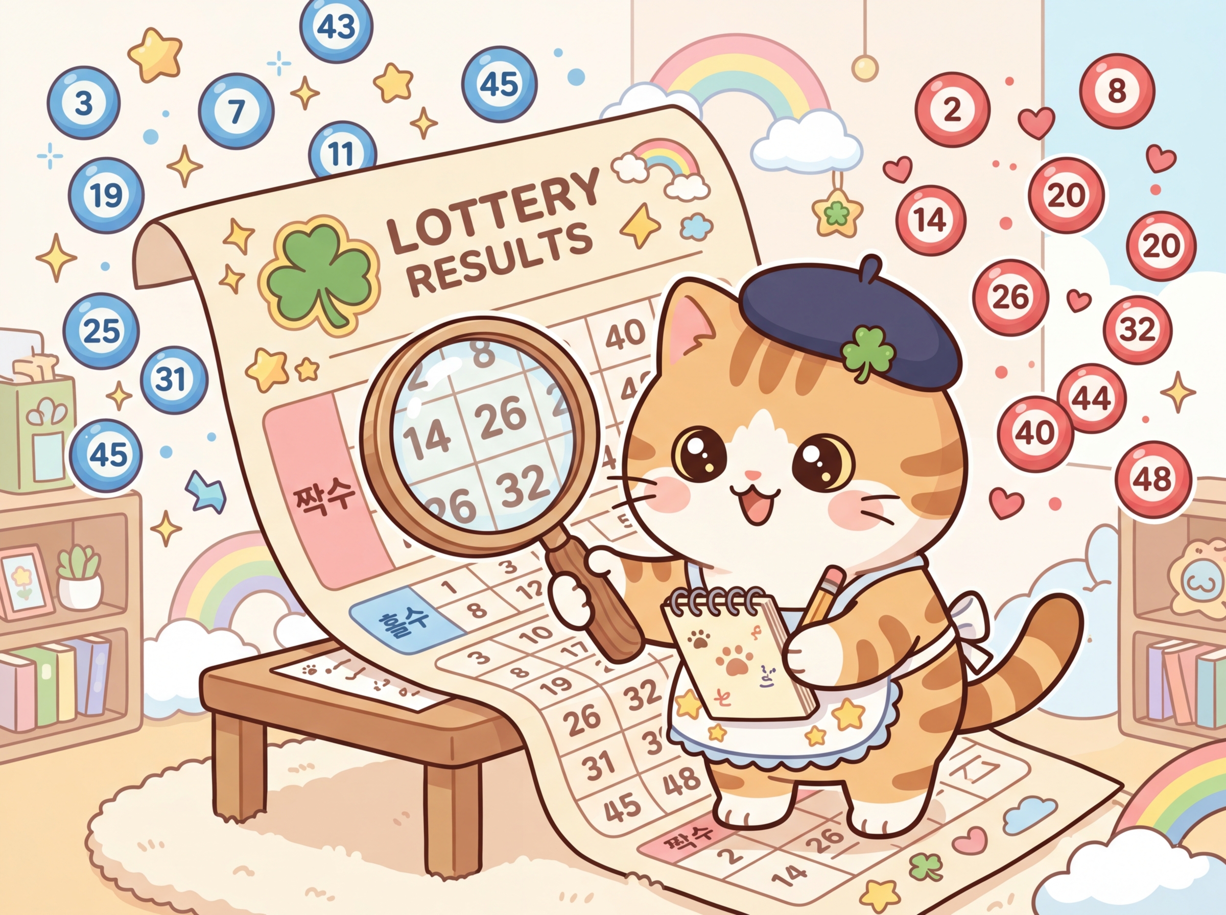 홀짝 비율을 분석하는 귀여운 고양이 캐릭터