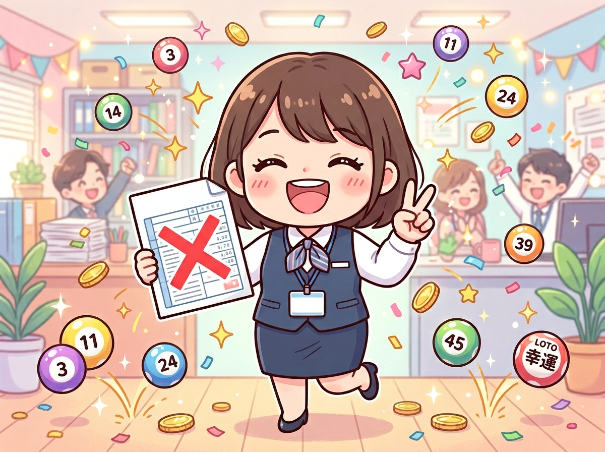 로또 당첨금은 연말정산에 합산되지 않아 기뻐하는 귀여운 캐릭터