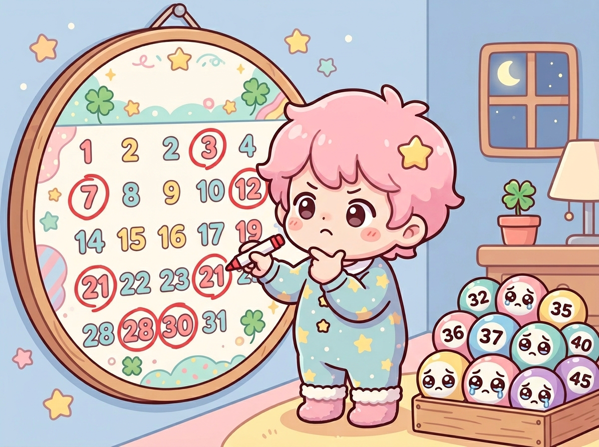 달력 숫자에만 동그라미를 치는 로또 수동 마킹 캐릭터