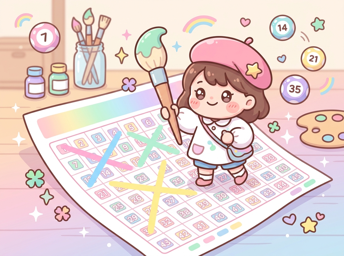 로또 OMR 용지에 그림을 그리는 귀여운 캐릭터