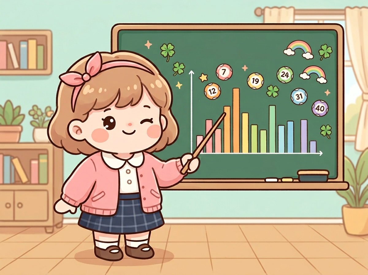 로또 통계 그래프를 설명하는 귀여운 선생님 캐릭터