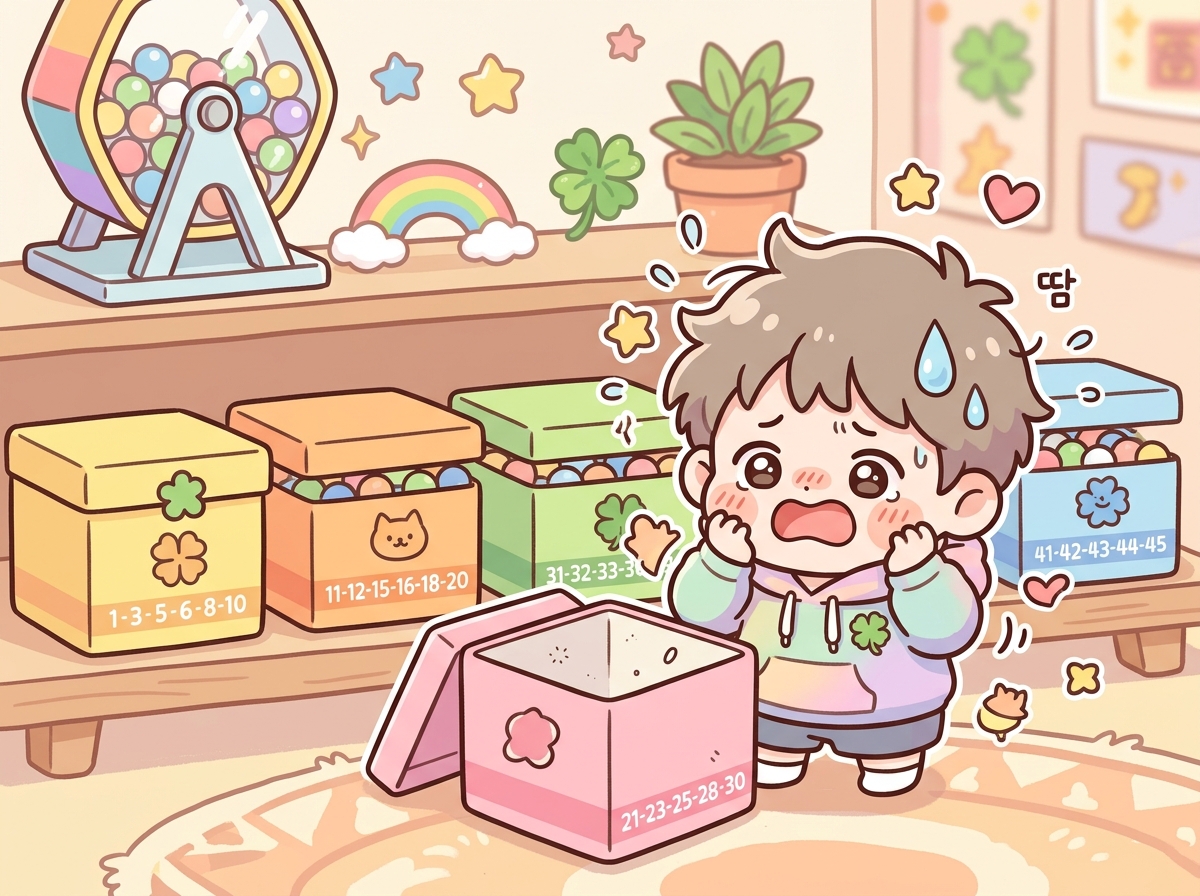 텅 빈 번호대 상자를 보고 당황하는 귀여운 SD 캐릭터