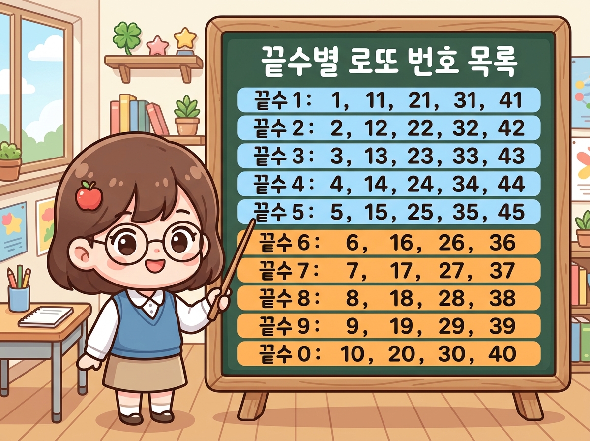 끝수별 로또 번호 구조와 1끝~5끝 vs 6끝~0끝 불균형을 설명하는 인포그래픽 스타일 일러스트